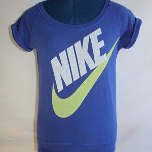 Nike Purple Logo Swoosh Cuffed Short Sleeve French Terry Top ~XS~ 588159-509
